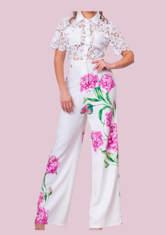 Moet | White lace floral jumpsuit