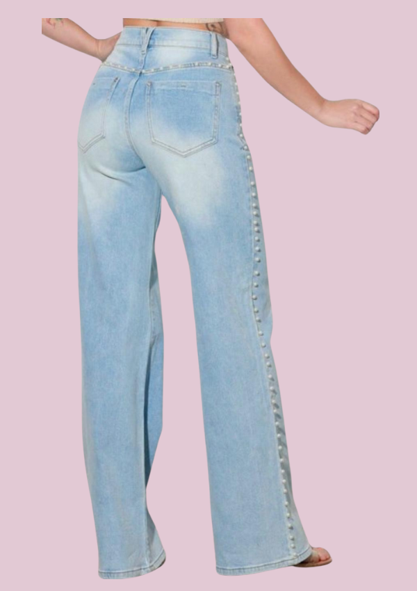 Pearl stud high rise wide leg jeans