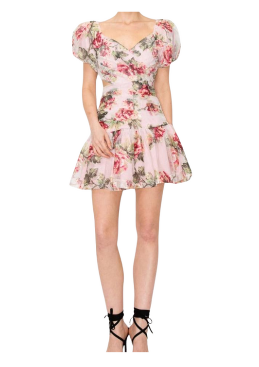 Pia | Cut off on the side floral pink dress