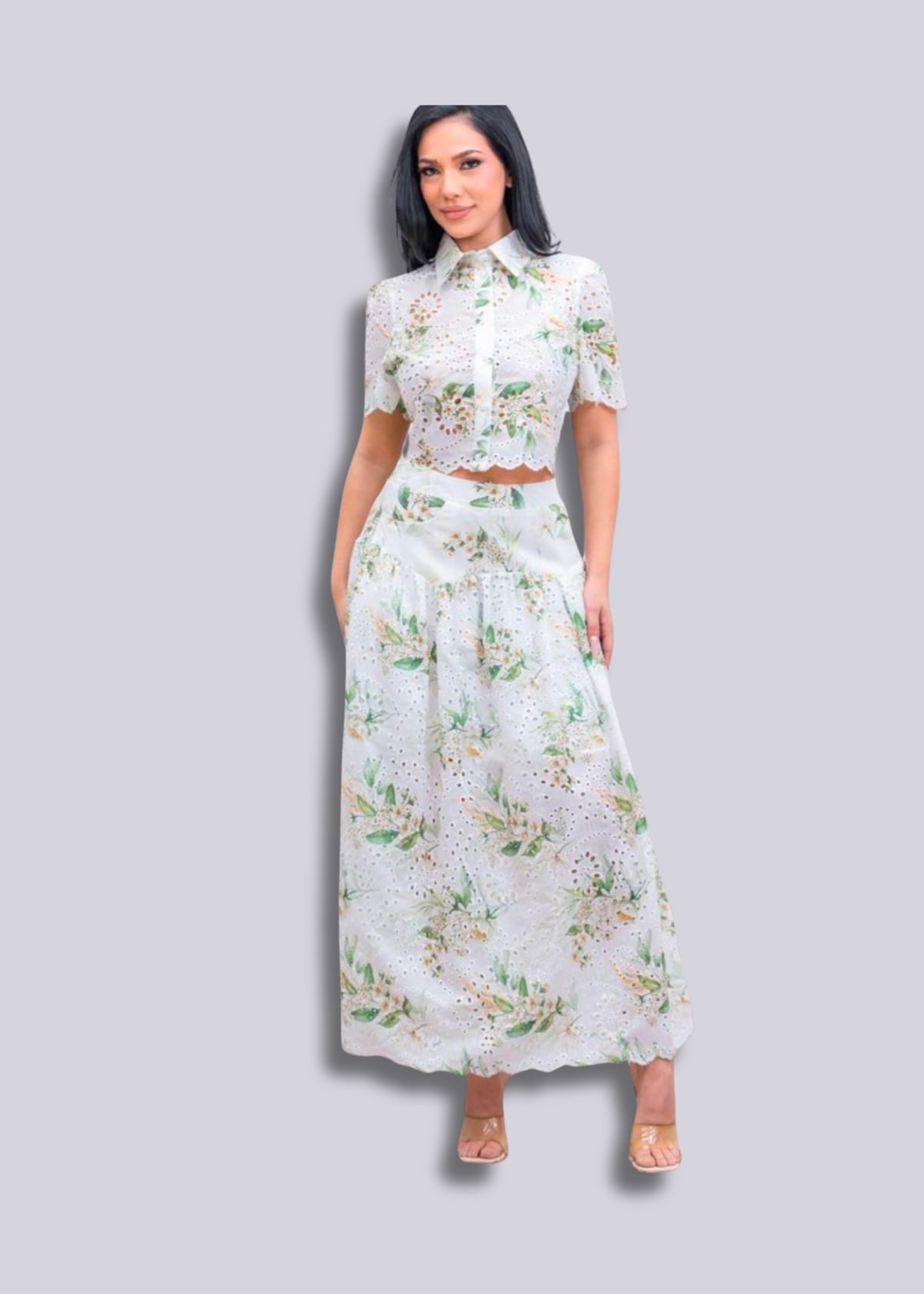 Mia | Eyelet Floral top and Skirt Set