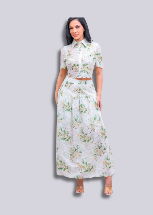 Mia | Eyelet Floral top and Skirt Set