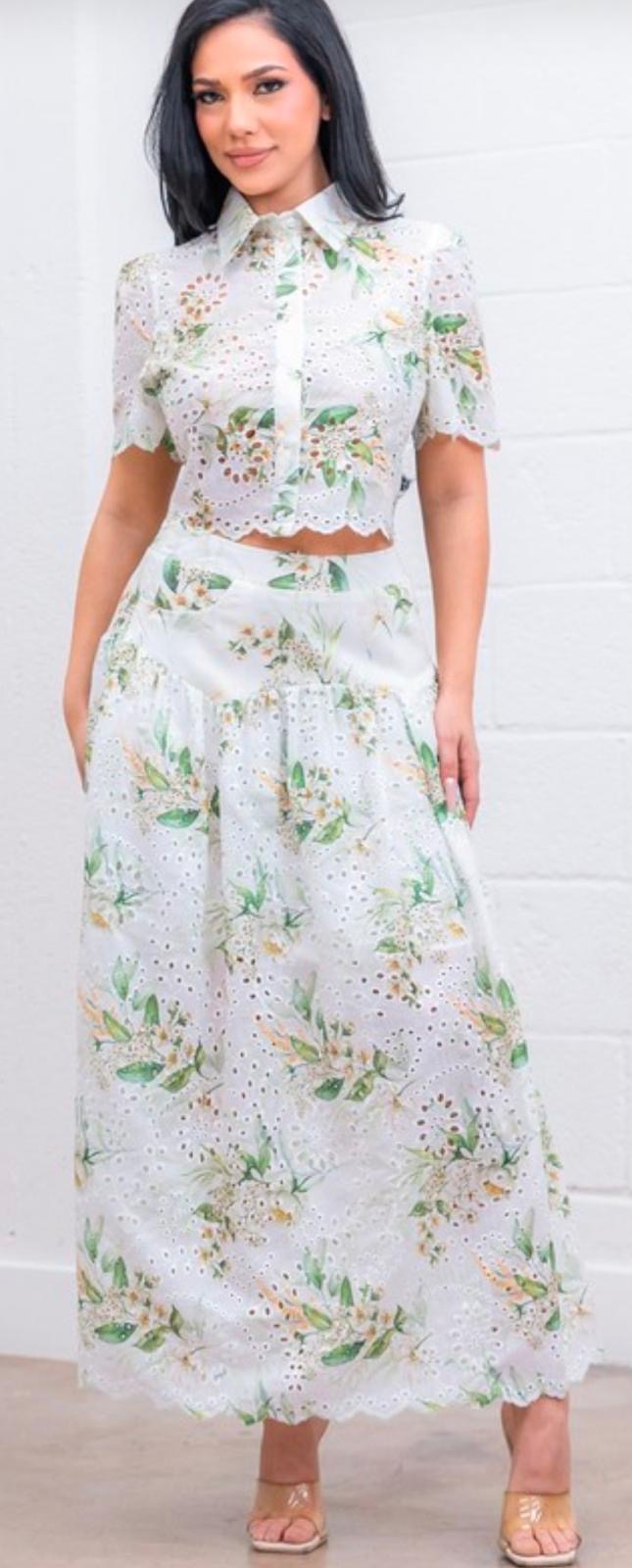 Mia | Eyelet Floral top and Skirt Set
