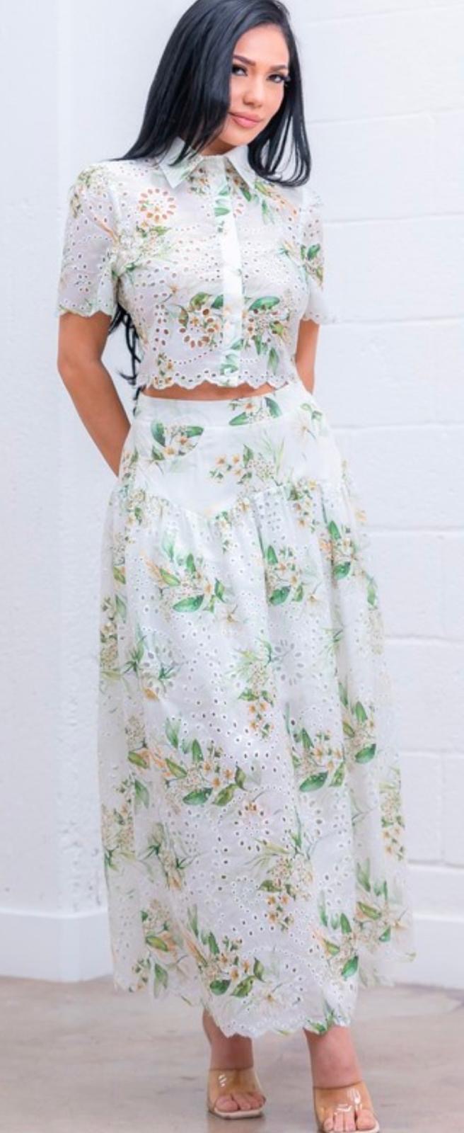 Mia | Eyelet Floral top and Skirt Set