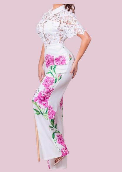 Moet | White lace floral jumpsuit